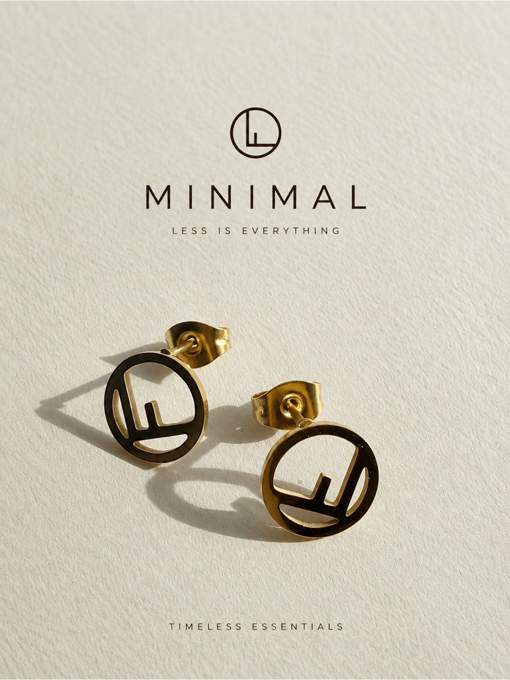 Minimal Gold Plated Circle Logo Stud Earrings luxury inspired